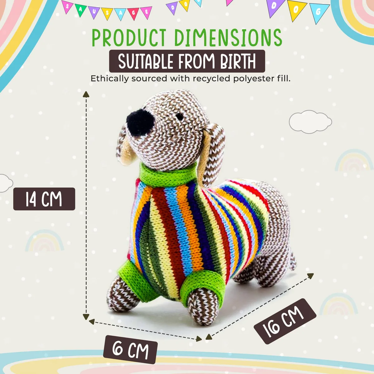 Gestrickte Best Years Ltd Dackel-Rassel mit Regenbogenstreifen – Bild 2
