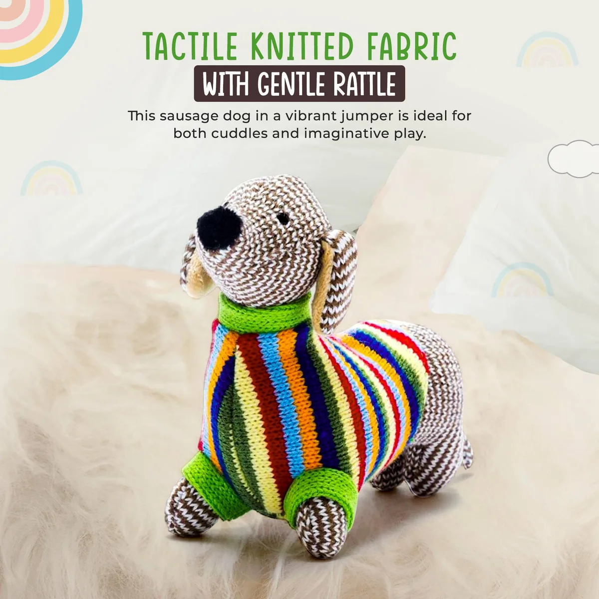 Gestrickte Best Years Ltd Dackel-Rassel mit Regenbogenstreifen – Bild 3